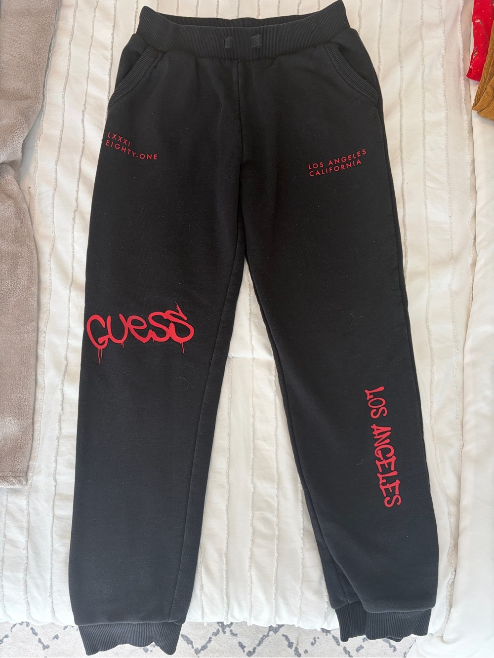 GUESS kids Black Sweatpants with Red Logos size 10
